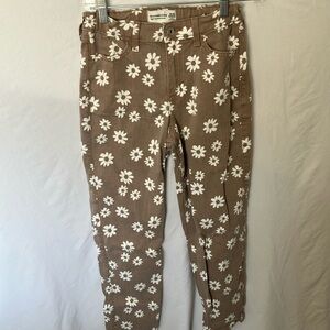 Abercrombie Kids: Tan High-Rise Mini Mom Floral Pants- 15/16 Regular